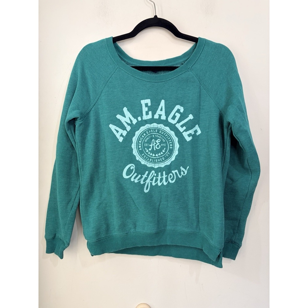 Y2K American Eagle Outfitters Sweatshirt Women's S Teal Green Eagle Graphic